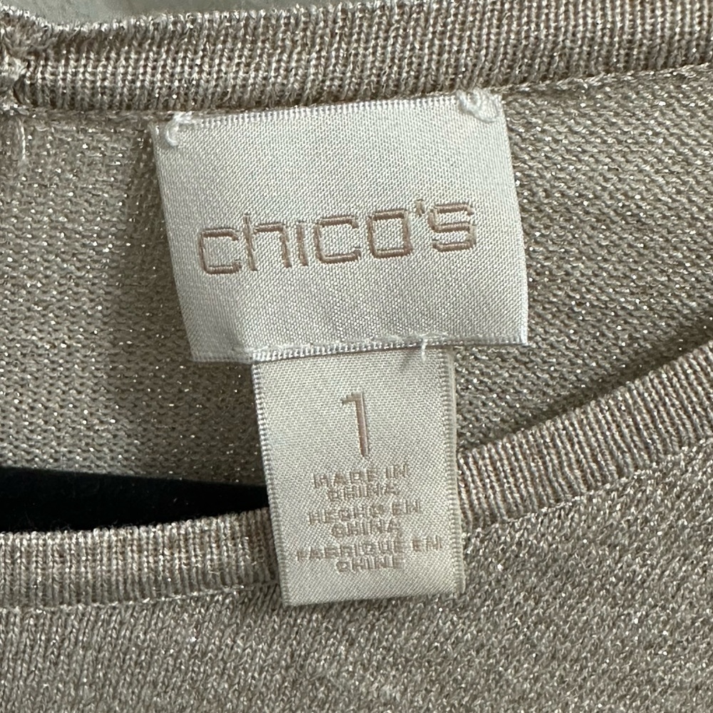 Chico’s Zip Back Lurex Mindy Pullover Sweater in Stardust Gold sz M 8 - Picture 6 of 7
